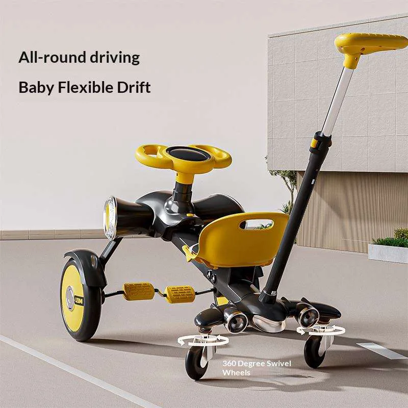 Kids Pedal Drift Car with Push Handle 4 Wheels Go Kart